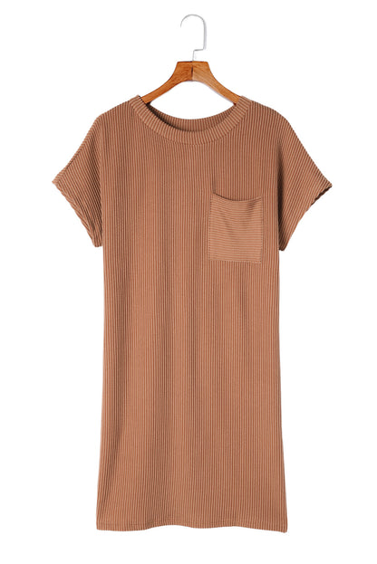 Womens Textured Short Sleeve Shift T Shirt Dress with Chest Pocket