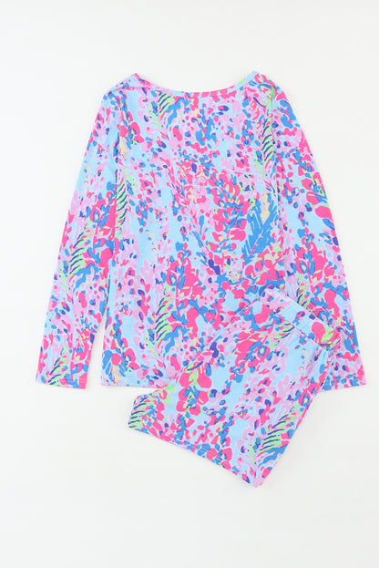 Multicolour Floral Print Long Sleeve Pullover and Shorts Lounge Set