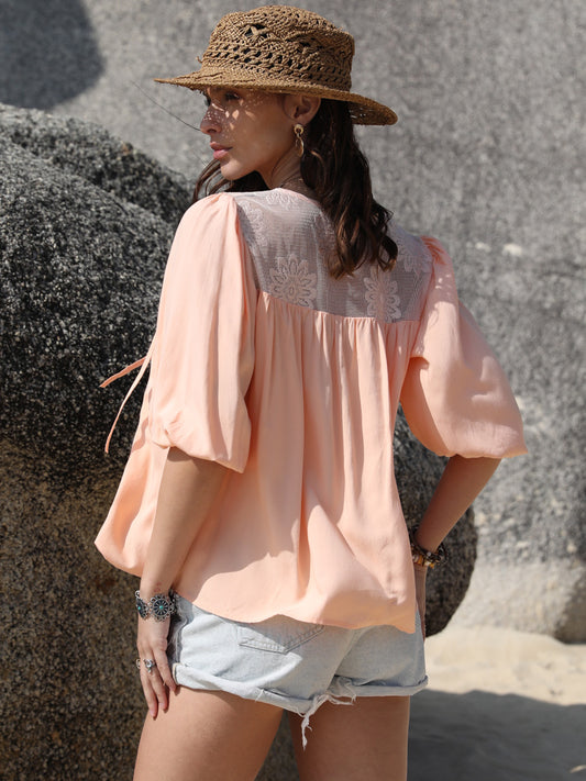 Tie Neck Half Sleeve Blouse