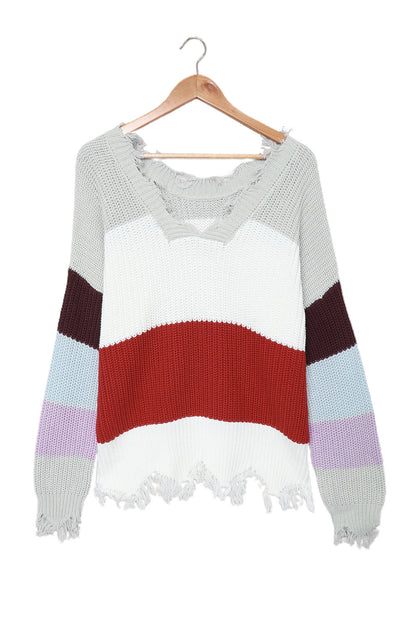 Colorblock Distressed Sweater