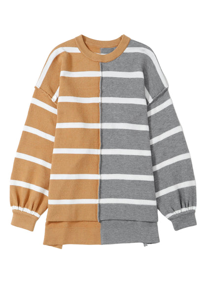 Contrast Striped Print Oversized Dropped Shoulder Top