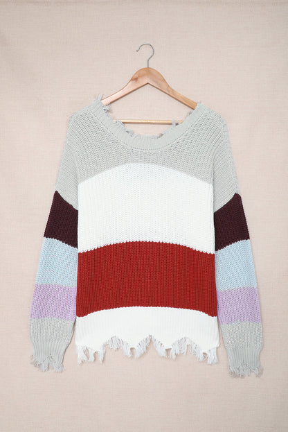 Colorblock Distressed Sweater