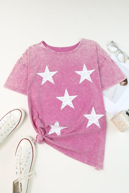 Pink Vintage Star Printed Mineral Wash Tee