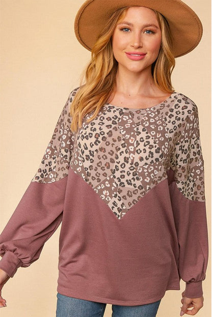 Leopard Print Patchwork Long Sleeve Top