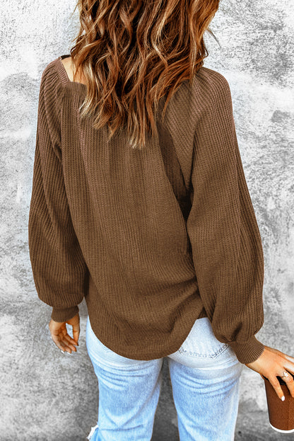 Apricot Waffle Texture Square Neck Pullover Top