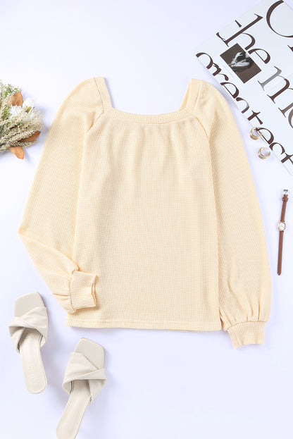 Apricot Waffle Texture Square Neck Pullover Top