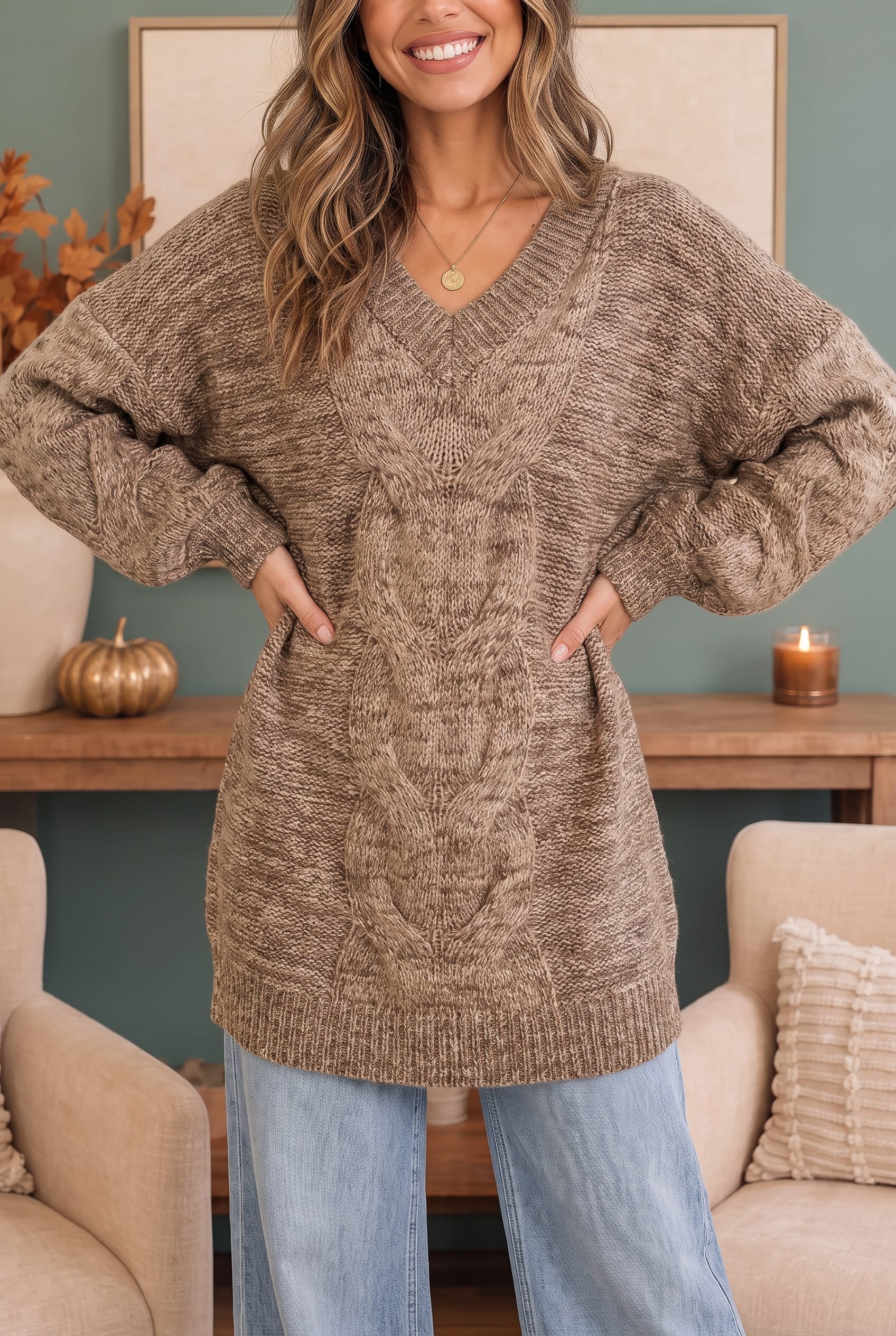 Friday Night Lights Cable Knit V-Neck Sweater