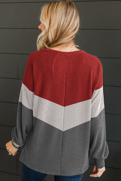 Medium Grey Color Block Corded Tunic Long Sleeve Top