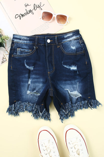 Distressed Skinny Fit High Waist Denim Shorts