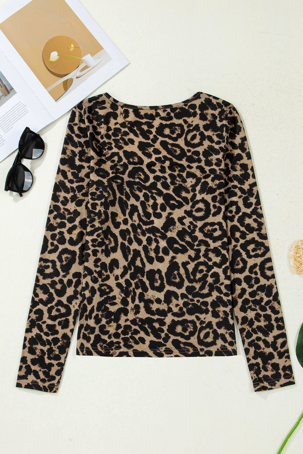 Black Leopard/Floral Print Slim Long Sleeve T Shirt