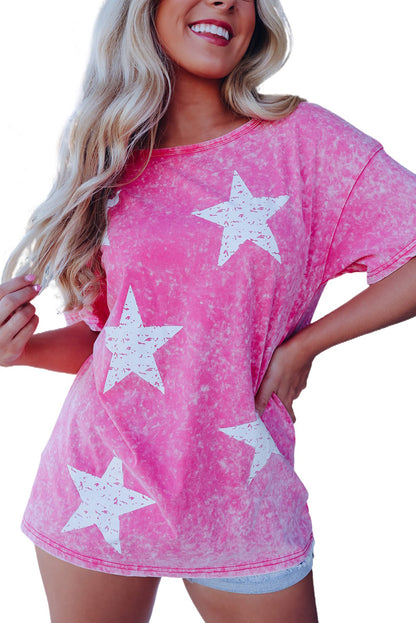 Pink Vintage Star Printed Mineral Wash Tee