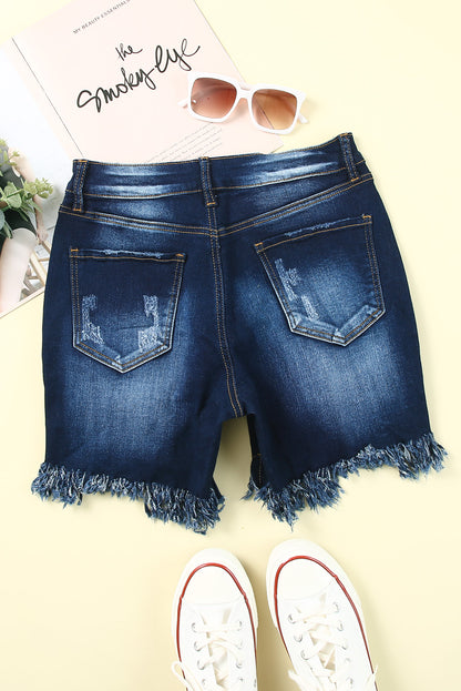 Distressed Skinny Fit High Waist Denim Shorts