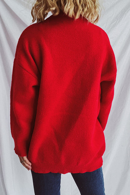 Racing Red Love Jacquard Bow Knitted Sweater