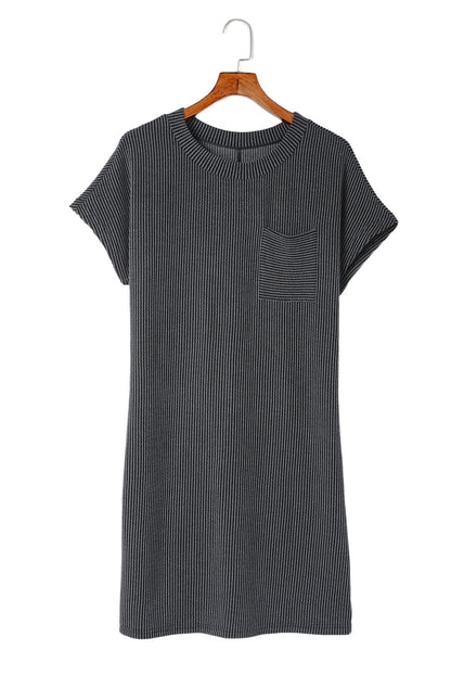 Womens Textured Short Sleeve Shift T Shirt Dress with Chest Pocket