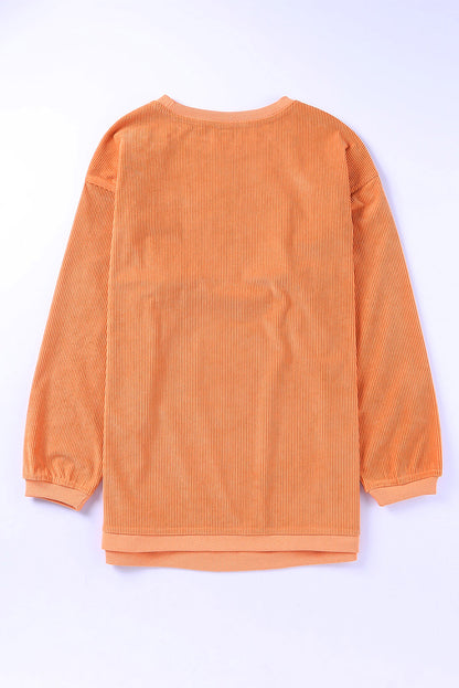 Orange Plain Drop Sleeve Rib-Knit Oversized Sweatshirt