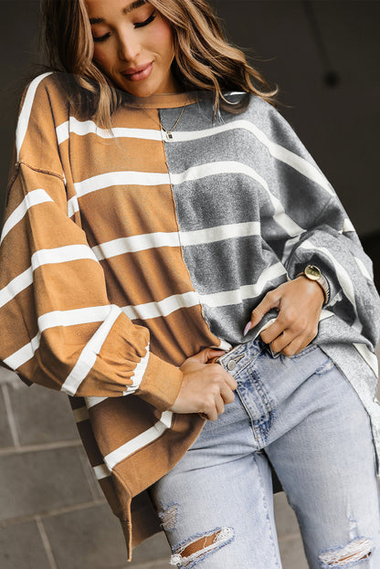 Contrast Striped Print Oversized Dropped Shoulder Top