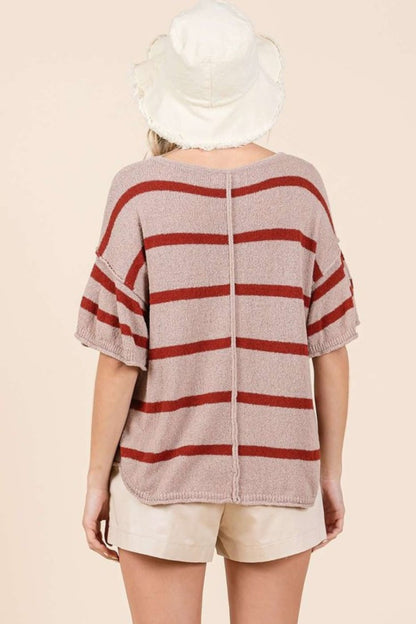 Mittoshop Striped Flounce Sleeve Knit Top