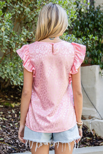 Pink Satin Leopard Print Ruffled Summer Top