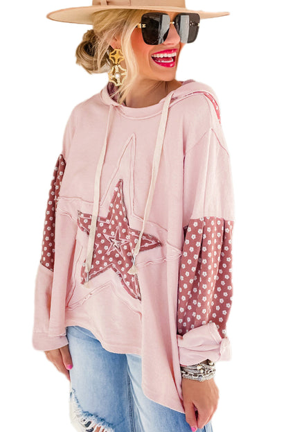 Delicacy Floral Patchwork Star Pattern Drawstring Hoodie