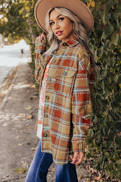 Dark Red Plaid Oversized Flap Pockets Shacket with Slits