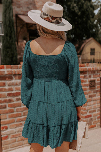 Mist Green Long Sleeve Smocked Tiered Boho Dress