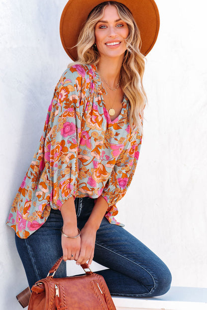 Boho Wide Sleeve Smocked Waist Floral Dress