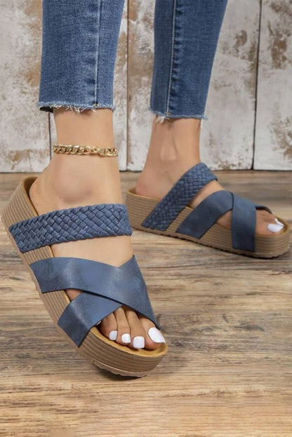 Braided Detail Criss Cross Platform Slippers