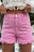 Pink Casual Raw Hem Mid Rise Denim Shorts