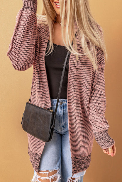 Rose Plaid Contrast Trim Casual Knit Long Cardigan