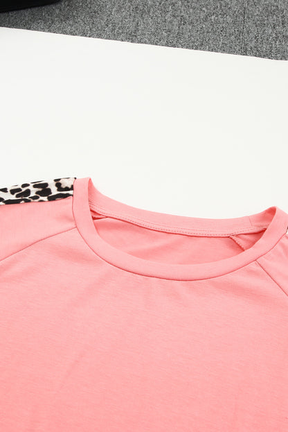 Colorblock Leopard Short Sleeve and Shorts Loungewear