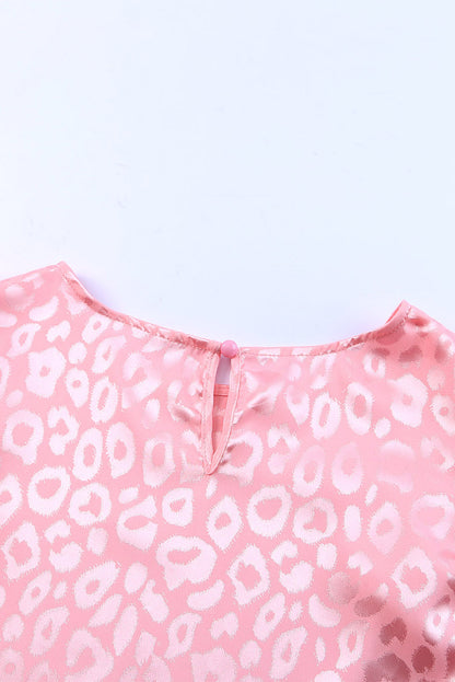 Pink Satin Leopard Print Ruffled Summer Top