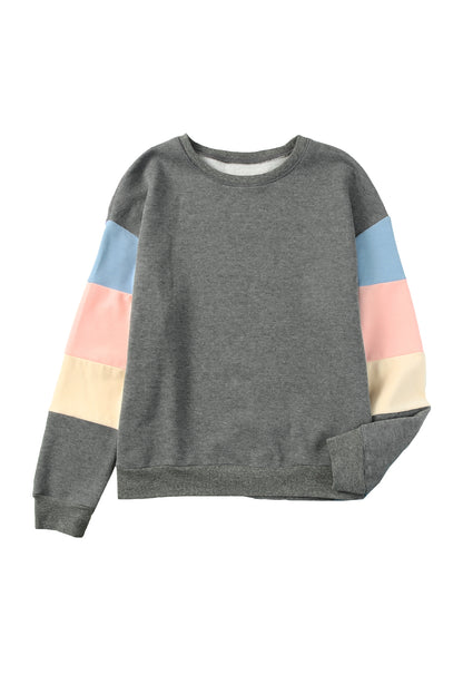 Rosy Color Block Casual Drop Sleeve Sweatshirt