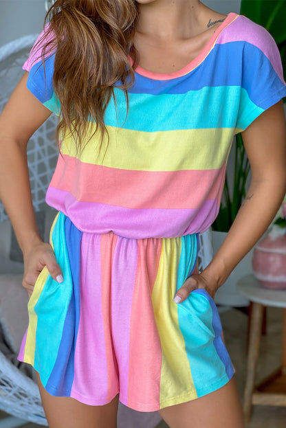 Multicolor Colorblock Pocketed V Neck T-shirt Dress