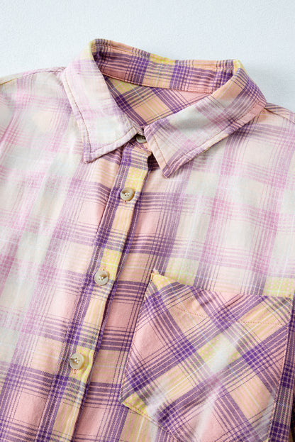 Purple Plaid Long Sleeve Collared Button Up Shirt