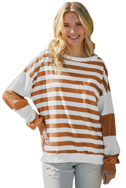 Blue Striped Casual Drop Shoulder Pullover Sweatshirt