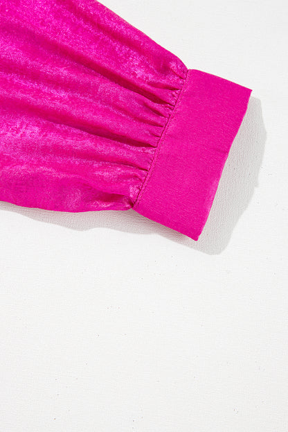 Gold Metallic Velvet Frill V Neck Puff Sleeve Babydoll Blouse