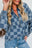 Sky Blue Checkerboard Zipped Collar Kangaroo Pocket Denim Hoodie