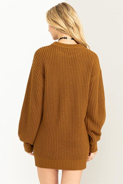 Cable-Knit Ribbed Mini Sweater Dress