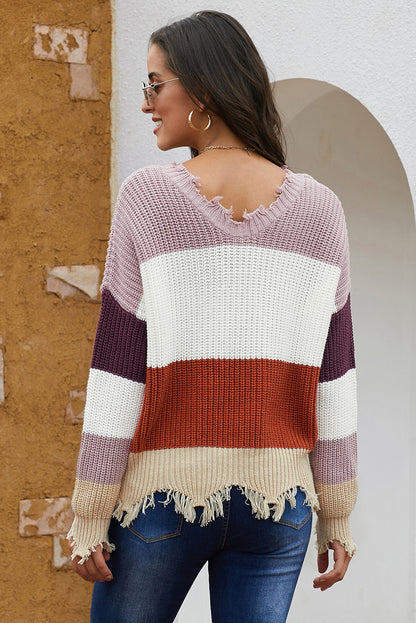 Colorblock Distressed Sweater