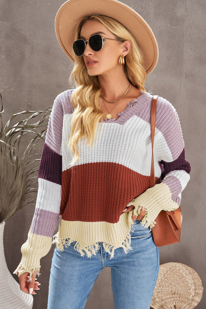 Colorblock Distressed Sweater