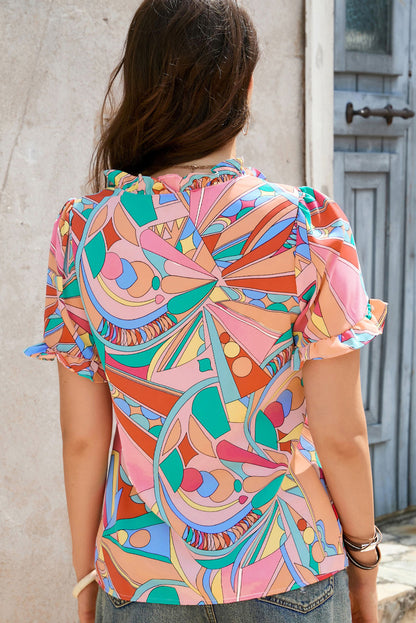 Multicolor Geometric Abstract Print Long Sleeve Shirt Dress