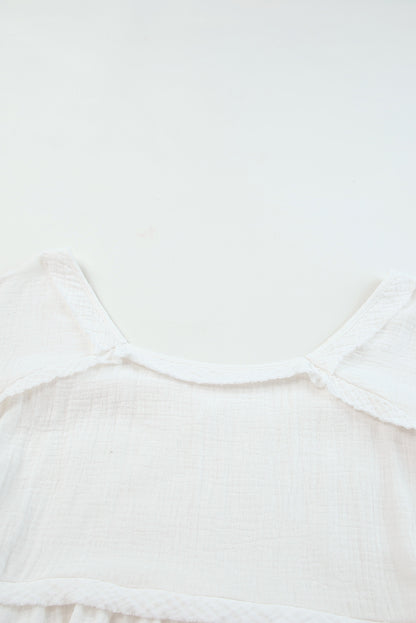 Rosy Crinkled Ruffle Casual Short Sleeve Blouse