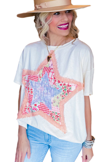 Pink Vibrant Star Patchwork Loose T-shirt