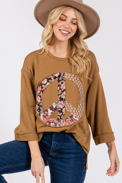 SAGE + FIG Floral Peace Patch Round Neck Top