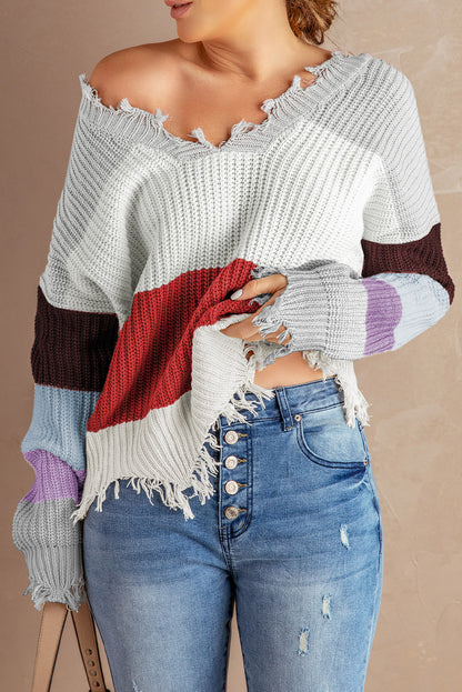 Colorblock Distressed Sweater