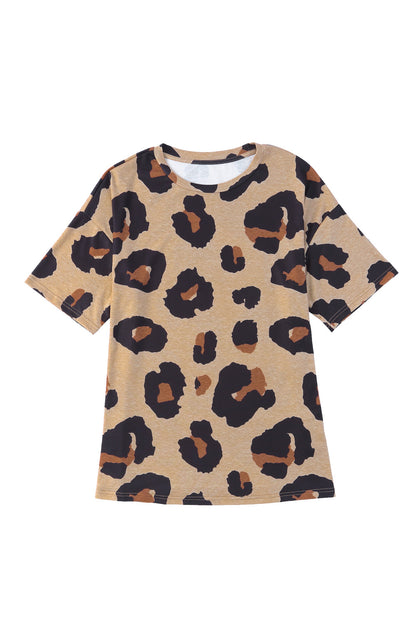 Brown Cheetah Casual Oversized Boyfriend Style T Shirt