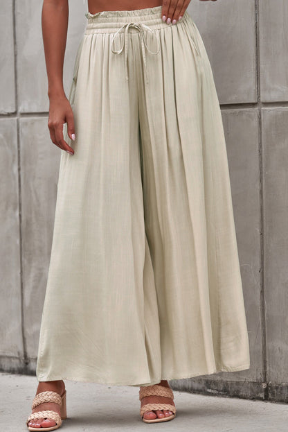 Gray Drawstring Smocked High Waist Wide Leg Pants