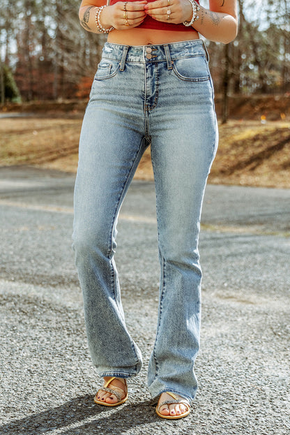 Subtle Ripped Detail Flare Bottom Jeans