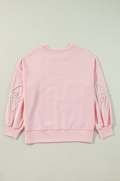 Light Pink Flower Pattern Drop Shoulder Loose Sweatshirt