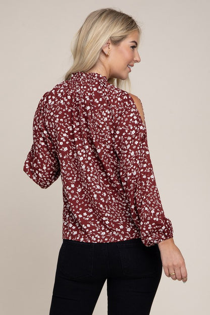 Ditsy Floral Print  Split Sleeve Blouse